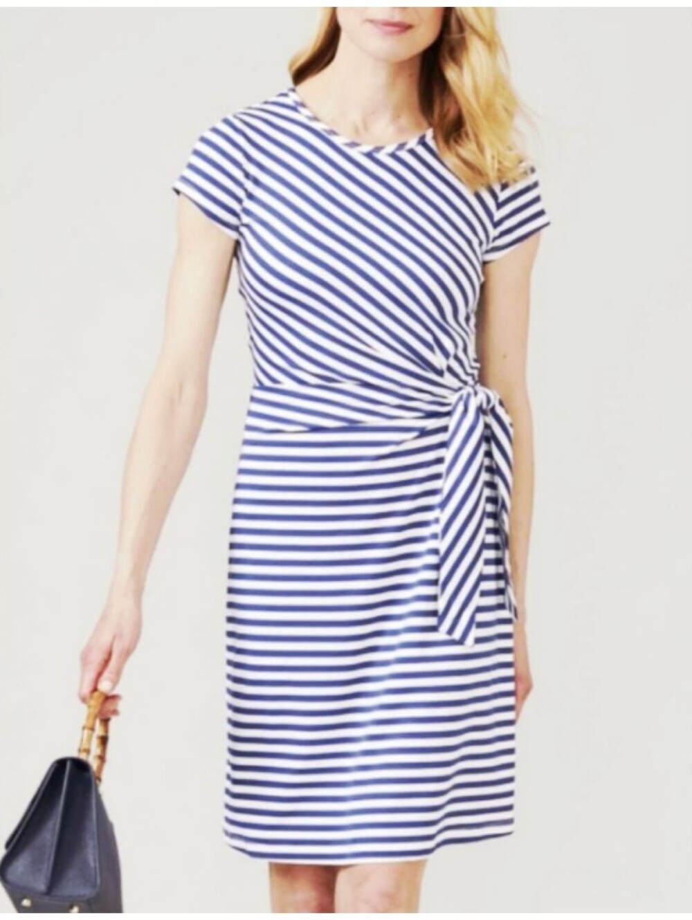 J. McLaughlin Navy and White Striped Knot-Front Dress
